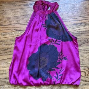 Daniel Rainn Fuchsia Floral Halter Satin Camisole